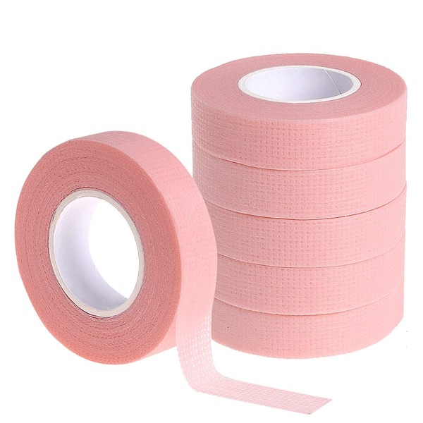 Cinta de extensión de pestañas, Fenshine 6 rollos de cinta de pestañas rosa para extensión de pestañas, cinta adhesiva transpirable de tela de microporos para suministro de extensión de pestañas (1,27 cm x 10 yardas)