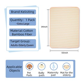 Kelisiting Incontinence Pad Washable 100 x 140 cm, Super Soft Heat Incontinence Fitted Sheet Mattress Protector Waterproof Premium Bamboo Fibre Incontinence Pad for Women