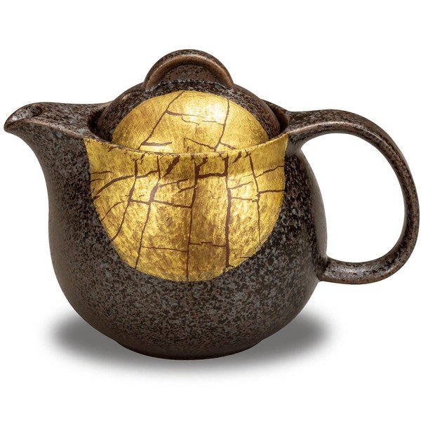 Teapot, Stylish Tableware, Kutani Pot, Gold Leaf Color, Ceramic, Branded, Japanese Tableware, Made in Japan, With Tea Strainer Net