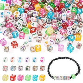 700 cuentas cuadradas de acrílico con números de letra para pulseras de amistad, cuentas coloridas de cubo de poni, cuentas acrílicas con números del alfabeto, agujero grande para mujeres, collares
