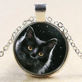 Fashion Jewelry CAT BLACK ANIMAL STAR Gem Pendant Charm 925 Sterling Silver 20" necklace women