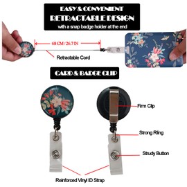 Badge Holder with Detachable Neck Lanyard Reel Clip, Retractable Vertical ID Card Holder Keychain Name Badge with Belt Clip, Work Office Nurse Medical Student Teacher Women Men Gifts (Blue Flower)