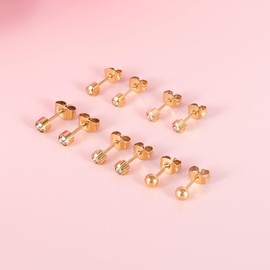 JMFENFA 5 Pairs G23 Titanium Ear Piercing Stud Earrings for Sensitive Ears, Heart Star Flower Cubic Zirconia Stud Earrings for Ear Piercing Guns (Gold stud)
