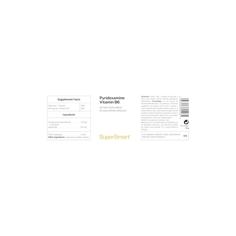 Pyridoxamine - Natural Form of Vitamin B6 - Gluten-Free -