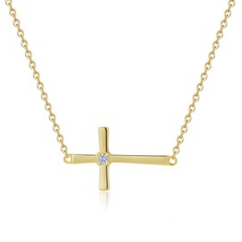 GAVU 14K Gold Plated Silver Sideways Cross Necklace Women's Dainty Necklace, Gold Sideways Cross Necklace for Women
