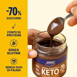 Enervit, Protein Cream Keto Cacao e Nocciole, -70% di Zuccheri, Crema Proteica Spalmabile con Cacao e Nocciole, Per una Colazione Golosa e Saziante, Senza Glutine, Barattolo da 180gr
