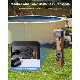 SURAIELEC Mechanical Pool Timer for Above Ground Pools, NEMA L5-20R Twist-Lock Plug-in Pool Timer, 20A 125V 1HP, Up to 3 Daily Settings, Weatherproof Cover, for Pumps, Heaters, Fountains and Lighting