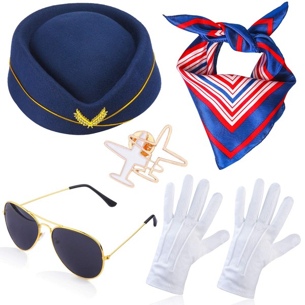 Beelittle Women's Stewardess Costume Accessories Flight Attendant Hat with Air Hostess Cosplay Costume Accessories (Navy1)
