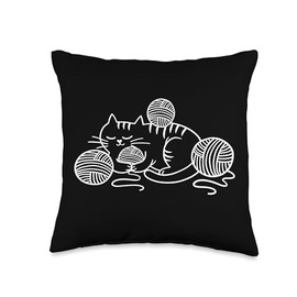 Kitten Snuggling Yarn, Crochet Kitty, Cute Cat Crocheting Throw Pillow