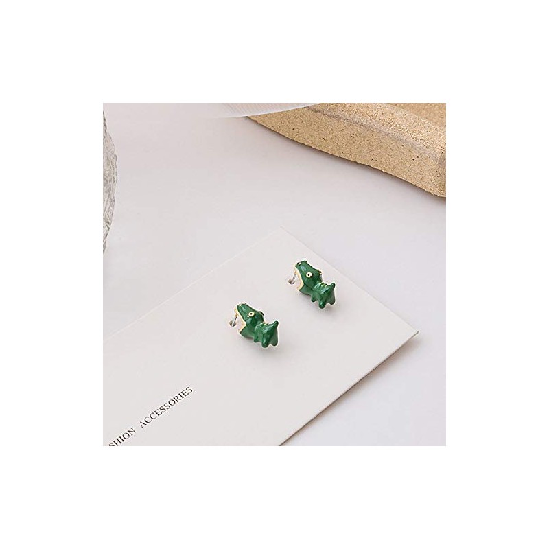 Divertidos aretes de dinosaurio con diseño de dinosaurio verde con