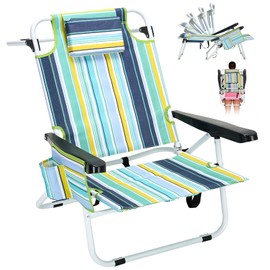 ABORON 5-Position Beach Chair for Adults, Lay Flat Reclining Beach Folding Chair with Cooler Bag, Backpack Straps, Headrest & Pouch, 350 lbs Capacity, Portable for Outdoor Lawn Camping Concert