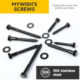 (20Sets) 1/4" x 2-1/2" Hex Head Lag Bolts, Heavy Duty Lag Screws with Washers, 304 Stainless Steel Bolts 18-8, Lag Screws Wood Screws, Partial Thread Black Oxide, 1/4 Bolt by Mywish