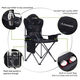Aohanoi Camping Chairs, Outdoor Folding Chairs 2 Pack for Heavy People, Folding Chairs for Outside, Camp Chairs with Cup Holder & Cooler Bag, Supports up to 300lbs (2 Pcs, Camo)