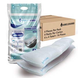 Shieldsorb Sandless Sandbag Flood Barrier Tube – 4 Count (Pack of 4) | Water-Activated Absorbent Flood Tubes – Quick Expand Water Blockers for Home, Garage, Basement – Lightweight