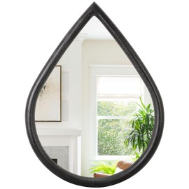 FEUFOAM Teardrop Wall Mirror with Wood Frame Rustic Wall Mirror Black Farmhouse Unique Irregular Wall Hanging Mirrors for Bathroom Living Room Hallway Wall Decor