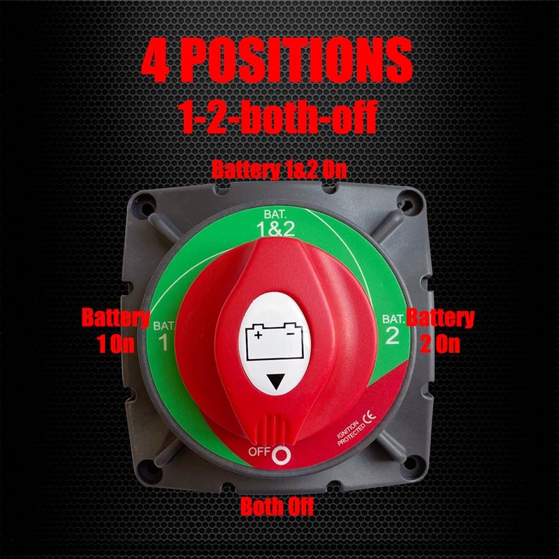 Ampper High Current 1-2-Both-Off Battery Switch 12V - 48V, Marine