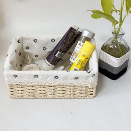 QINGTUHOME Drawer Organizer Baskets, Woven Paper Rope Storage Bins with Handles, Cube Storage Bins with Liners for Drawer, Shelf, Closet Organizing & Decor (Beige-4PCS)