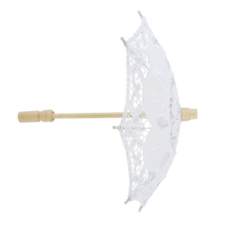 Bridal Umbrella Lace Cotton Embroidery Handmade Parasol Umbrella Wedding Supply(White