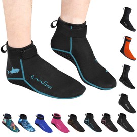 OMGear Water Socks Neoprene Socks Beach Booties Shoes 3mm Glued Blind Stitched Anti-Slip Wetsuit Boots Fin Swim Socks (3mm Low Cut/Aqua, XS(Men 5-6,Women 4-6))