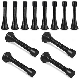 Spring Door Stopper, 12 Pcs 3-1/4 Inch Door Stop, Wall Mounted Flexible Spring Door Stops with Rubber Bumper Tips, Black