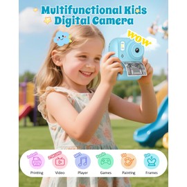 W & O Instant Print Camera for Kids, 2.5K UHD Instant Print Digital Camera with 2.6" LCD, 16X Zoom, Games, SD Card – Portable Thermal Printer Camera for Ages 3-12 (Blue)