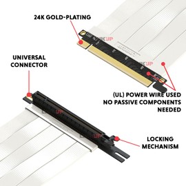 LINKUP - Ultra PCIe 4.0 X16 Riser Cable [RTX4090 RX6950XT x570 B550 Z690 Tested] Shielded Extreme High-Speed Vertical Mount Gaming PCI Express Gen4 | Left Angle Socket {28cm} 3.0 Gen3 Compatible|White