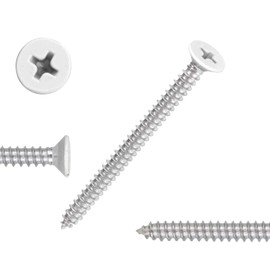 White Head 100 PCS #10X1-1/2(1.5 inch) Stainless Steel Phillips Flat Head Wood Screws,Stainless Steel 18-8 A2(304) Screw,Home Screw Kit by QISHENG