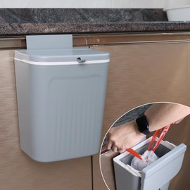 Minekkyes 3.2 Gallon/12 L Small Kitchen Trash Can, Plastic Hanging Wall Mounted Garbage Can, Gray