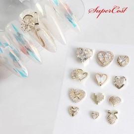 Nail Art Luxury Heart Ribbon Flower Zircon Parts 12 Types / 네일아트 럭셔리 하트 리본 플라워 지르콘파츠 12종