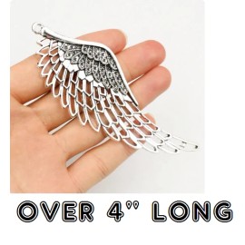 Fashion Jewelry X LARGE 4" LONG WING FEATHER ANGEL Pendant On 22" 925 Sterling Silver Necklace