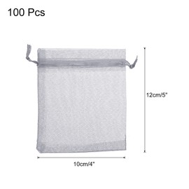 MECCANIXITY 100pcs Organza Bags 4x5 Inch Drawstring Favor Pouches Sheer Mesh Bag for Gift Jewelry Wedding Party Christmas Candy Grey