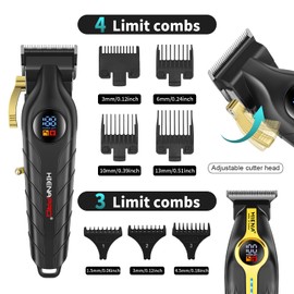 HIENA PRO Professional Hair Clippers for Men, Electric Hair Clipper Set for Barber Kit ，Hair Clipper and Trimmer Set，Full Barber Clipper Set with LED Display Gifts Mens (Gold)