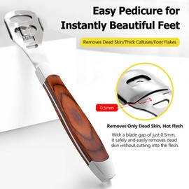 Foot Care Pedicure Callus Shaver with Wood Handle - Hard Skin Remover Including 10 Blades