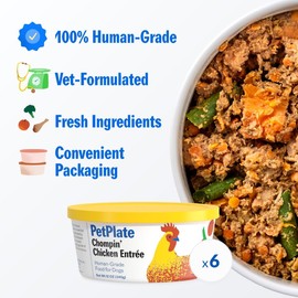 PetPlate Human-Grade Fresh Dog Food, Chompin’ Chicken Entrée – Wet Dog Food for All Breeds – High-Protein, Natural – 12-oz Cups, Case of 6