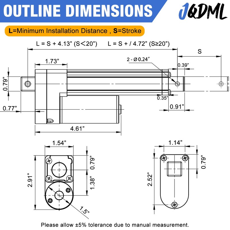 JQDML 12V High Speed Linear Actuator - 4 Inch Stroke,