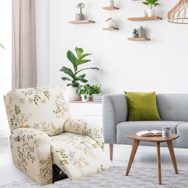 FUANGUI Recliner Chair Cover 4-Pieces Lazyboy Cover for Recliner Chair with Storage Pockets Furniture Protector for Living Room, Jacquard Sofa Slipcover for Kids, Pets, Dog and Cat, 35