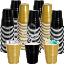 cssopenss 120 PCS Black and Gold Cups Graduation Cups 12 oz Disposable Plastic cups Bulk for Party Graduation Wedding Birthday Family Gatherings and Festive Celebrations
