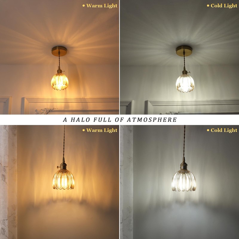 Shenmoyl Pendant Light 2 Pack with Amber Tulip Glass Lmapshade,