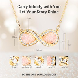 Gevnalsp Eternal Love Infinity Symbol Pendant Necklace for Women 14K Gold-Plated Copper with Sparkling Crystal Accents Luck Jewelry for Everyday Elegance (Rose Druzy)
