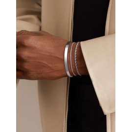 Affolace 3 Pcs Chain Braclet for Men, Dainty Stackable Sterling Silver Bracelet for Men Non Tanish Simple Cuff Snake Rope Link Chain Bangle Bracelet Set for Mens Jewelry 7 Inches