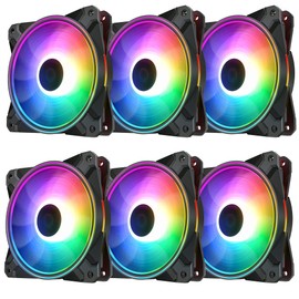 6 x ARGB LED Fans, Colorful PC Case 120mm with Remote Control Aura, SYNC, 3 Pins, Quiet Airflow, High Airflow for Desktop Cooling