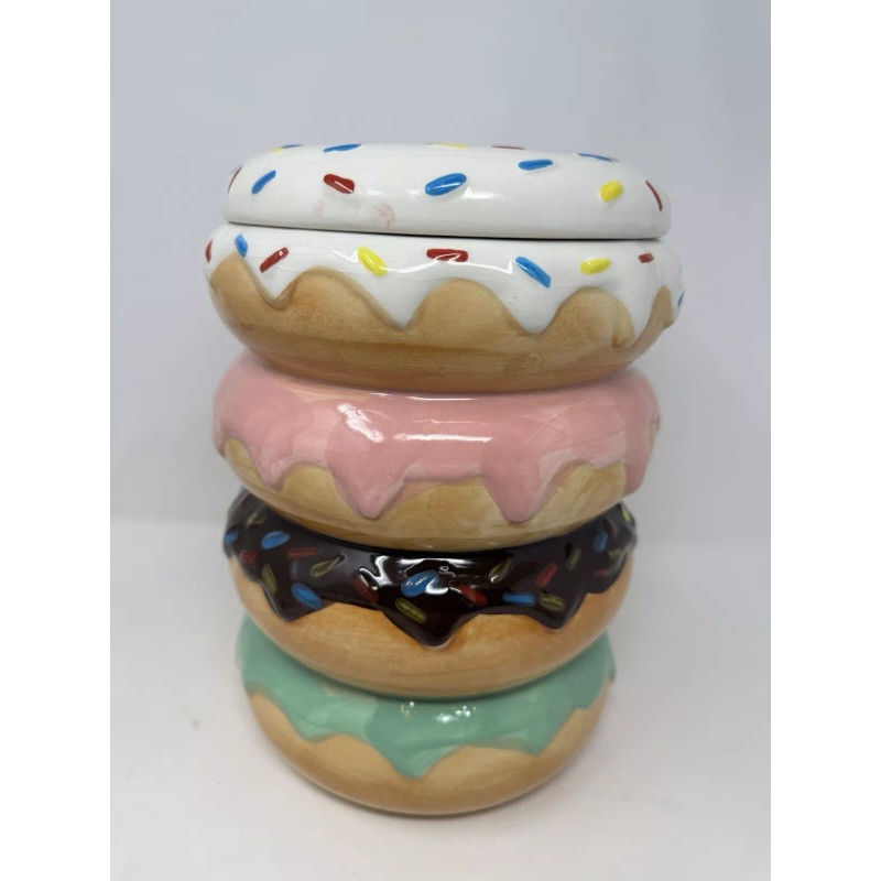 ELEMENTS NEW Large Ceramic Stacked DONUT COOKIE JAR Sprinkles Decor