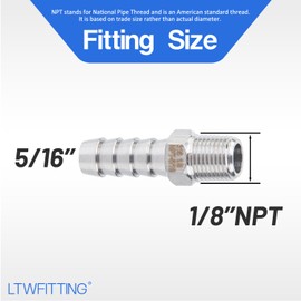 LTWFITTING Bar Production Stainless Steel 316 Barb Fitting Coupler/Connector 5/16" Hose ID x 1/8" Male NPT Air Fuel Water (Pack of 5)