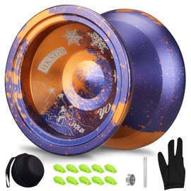 Yoyo Unresponsive for Professional Advanced Players, Responsive Yoyos para niños principiantes, yoyos de metal para adultos con rodamientos yoyo accesorios (Navidad púrpura + naranja)