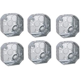 Hubbell-Raco 127 Octagon Box, 4-Inch, Raised Ground 1-1/2-Inch Deep 1/2-Inch and 3/4-Inch Side Knockouts, 4 in, Gray Finish. 6 Pack