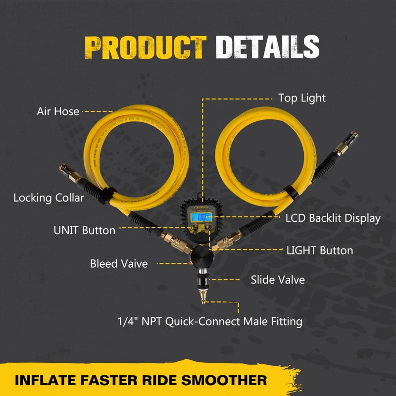 BUNKER INDUST 2 Tire Inflation Deflation System, Rapid High-Flow Air
