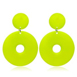 TIANHONGYAN Retro Simple Acrylic Neon Earrings Hollow Round Dangle Drop Earrings for Women Resin Geometric Statement Earrings 70s 80s Earrings Party (yellow)