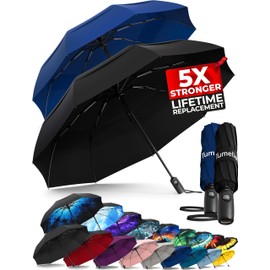 TUMELLA Strongest Windproof Travel Umbrella (Compact, Superior & Beautiful), Small Strong but Light Portable and Automatic Folding Rain Umbrella, Durable Premium Grip, Fits Car & Backpack