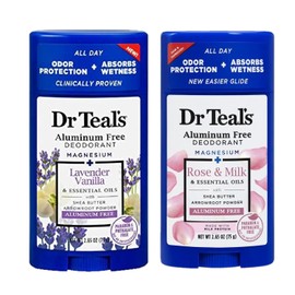 Dr Teal's Dr. Teals Desodorante Variedad Juego de Regalo(Paquete de 2, 2.65Oz Ea.) - Vainilla Lavanda y Rosa y Leche - Aceites Esenciales, Manteca de Karité y Magnesio Ayudan A Absorber La Humedad y M
