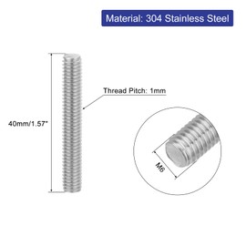 QUARKZMAN 8 Pieces Threaded Rods, M6 x 40 mm, 304 Stainless Steel, Threaded Rod with Metric Full Thread, M6-1 Threaded Screw for Furniture and Machine Assembly